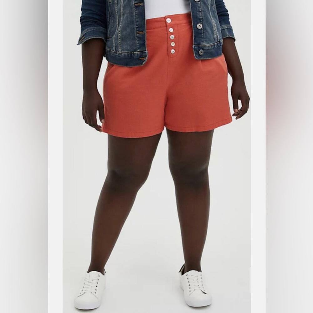 TORRID Orange Button Fly Linen-Blend Shorts
